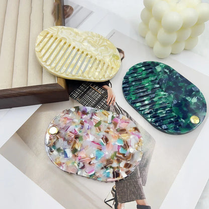 Zonyin Custom Logo High Quality Acetate Pocket Mini Cosmetic Mirror Portable Makeup Small Travel Mirror With Comb for Women