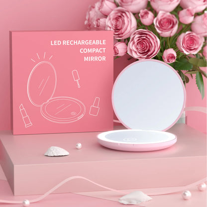 Zonyin Round 10X Magnifying Led Portable Cute Makeup Mirror Vanity Mirror With Lights Compact Pocket Make up Mirror with Logo