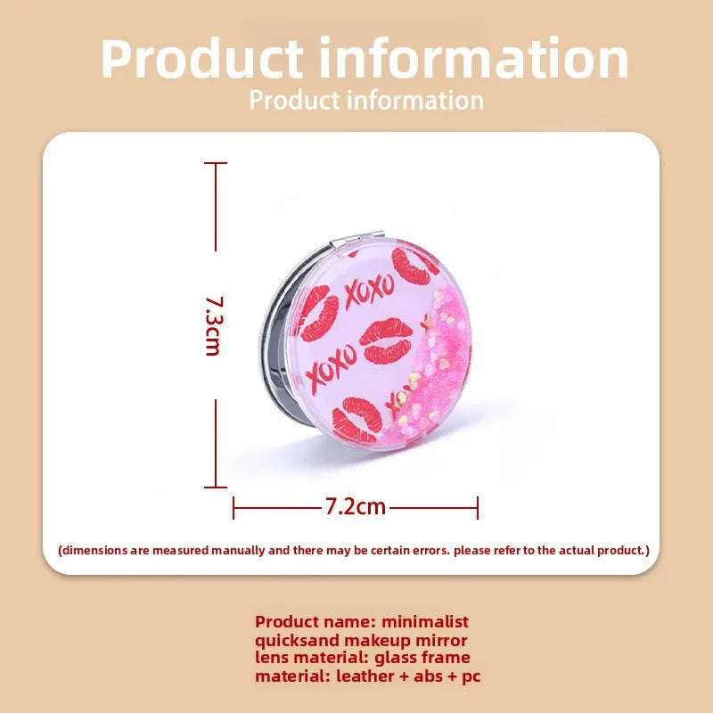 Zonyin New Portable Small Round Quicksand Glitter Mirror HD Compact Makeup Mirror Gift