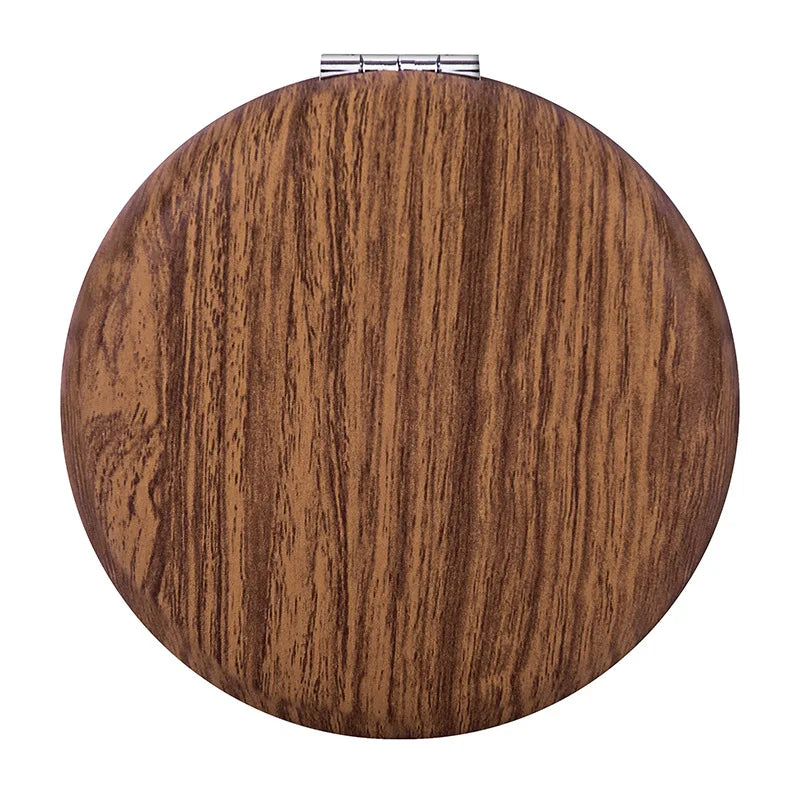 Zonyin Wood Grain PU Leather Makeup Mirror Portable Double Sided Folding Pocket Mirror Cute Compact Cosmetic Mirror for Gift