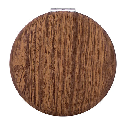 Zonyin Wood Grain PU Leather Makeup Mirror Portable Double Sided Folding Pocket Mirror Cute Compact Cosmetic Mirror for Gift