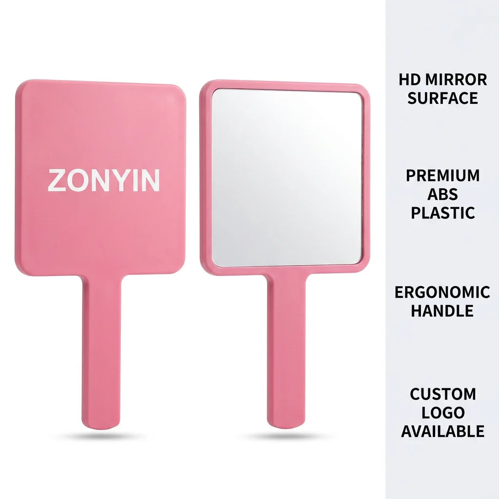 Zonyin Wholesale 5 Sizes Custom Logo Square Handheld Mirror Portable Small Makeup Mirror Compact Cosmetic Mirror with Logo