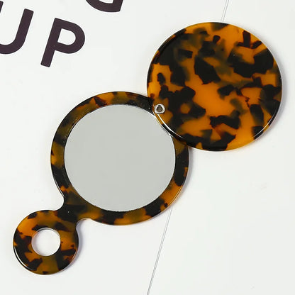 Zonyin Custom Logo Round Travel Cosmetic Mirror New Design Leopard Print Acetate Flip Pocket Handheld Makeup Mirror for Grills