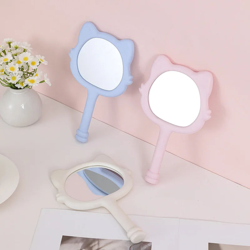 Zonyin New Design Plastic Cartoon Cute Cat Shape Portable Handheld Makeup Mirror Salon Hand Held Mirror Cosmetic Mirror for Girl