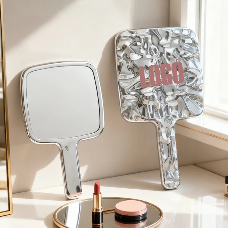 Zonyin New Luxury Square Electroplated Silver Cosmetic Mirror Handheld Makeup Mirror with Customized logo for Woman and Girls