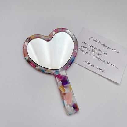 Zonyin Fashionable Heart-Shaped Cosmetic Mirror Cute Acetate Marble Finish Personalized Portable Makeup Mirror for Girls Travel