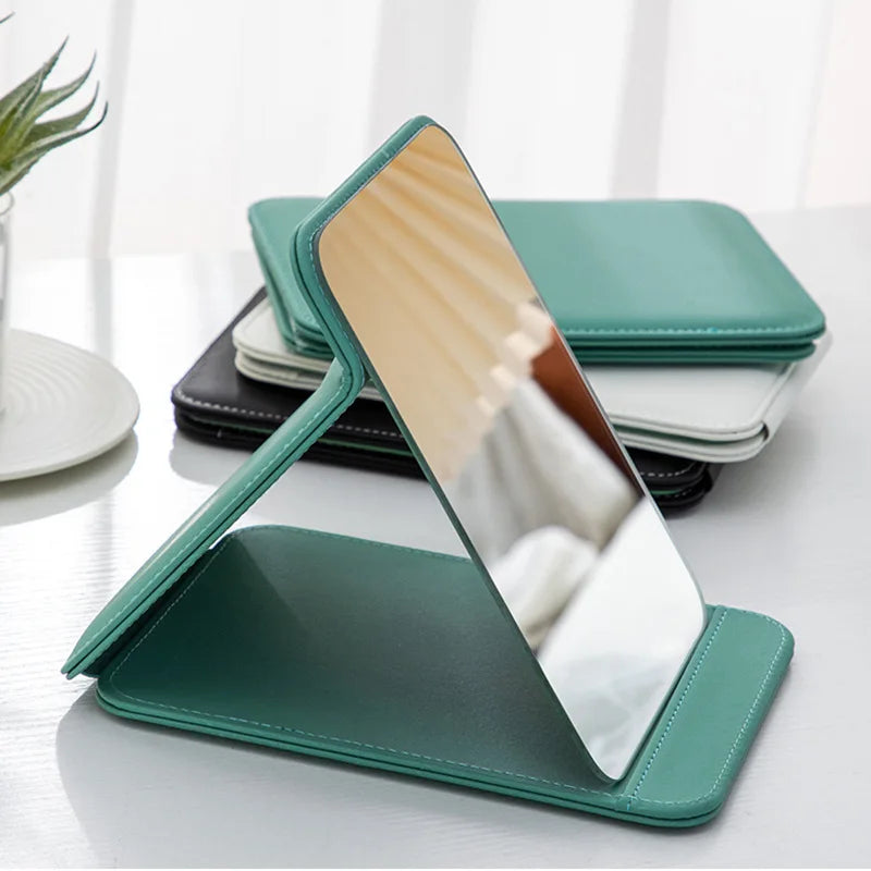 Zonyin Hot Sales Big Black White Pink Folding Travel Mirror PU Portable Adjustable Rectangular Large Vanity Mirror for Travel