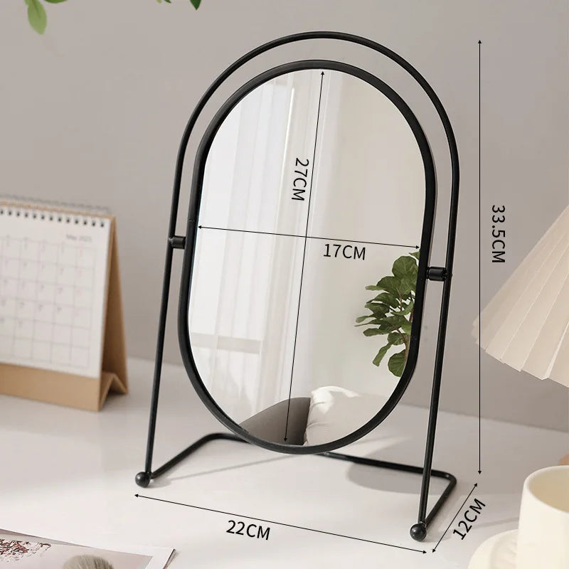 Zonyin Desktop Oval Rotating 360 Makeup Mirror Ins Style Dressing Table Mirror High Aesthetic Bedroom Vanity Mirror
