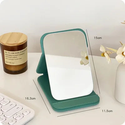 Zonyin High Quality Folding Rectangle Tabletop Pu Cosmetic Mirror Custom Logo White Pu Leather Makeup Vanity Mirror for Travel