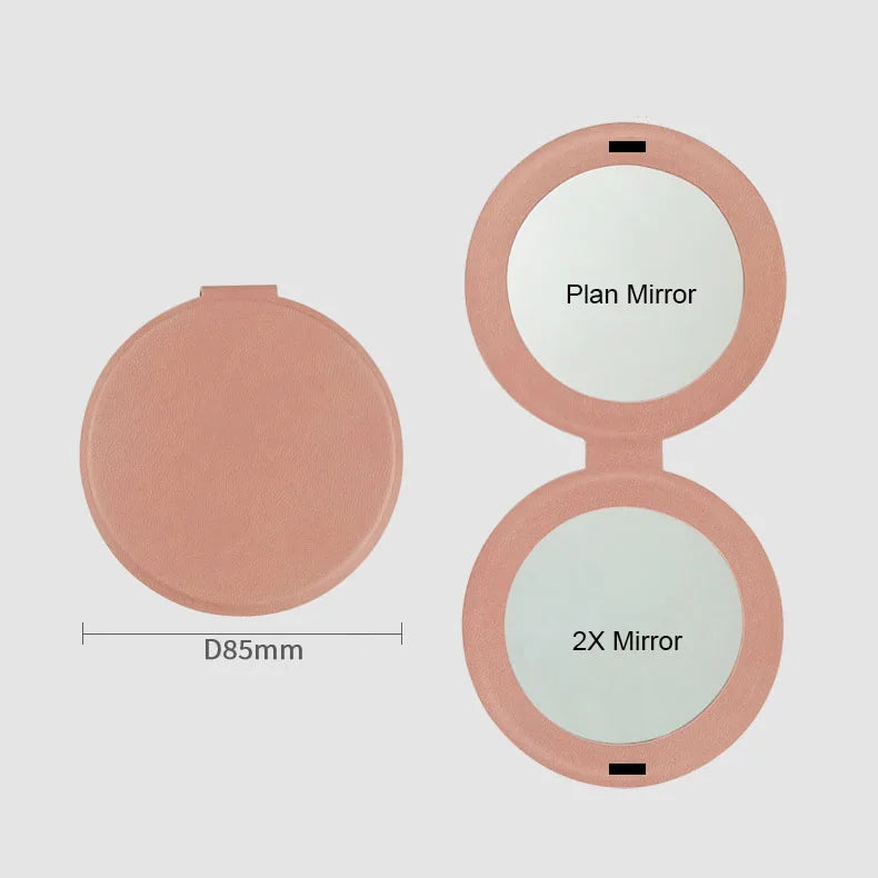 Zonyin New Design Double-Sided Round Pocket Mirror 1X 2X Magnifying Pu Leather Small Compact Makeup Mirror for Women