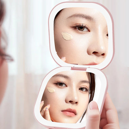Zonyin Plastic 3 Colors Dual-Sided LED Light Makeup Mirrorv Foldable 2x/3x Magnification Compact Pocket Mirror for Travel