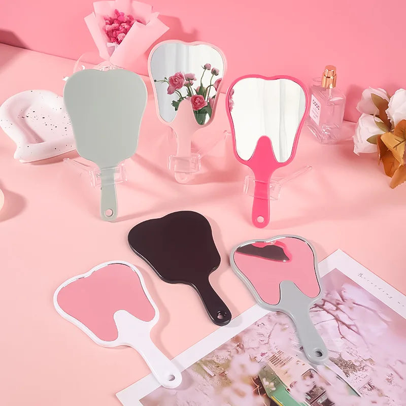 Zonyin Custom Logo Small Plastic Cute Tooth Shape Handheld Mirror Portable Compact Small Vintage Pocket Mirror for Gift