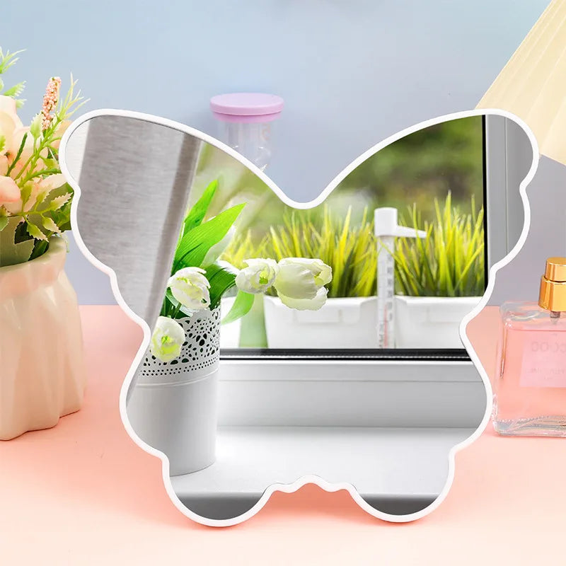 Zonyin Customized Logo Personalized Folding Desktop Cosmetic Mirror Large Cute Butterfly Shape Plastic Table Makeup Mirror