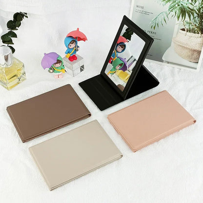 Zonyin High Quality White Rectangle PU Leather Folding Mirror LOW MOQ Custom Logo Portable Makeup Vanity Mirror for Travel