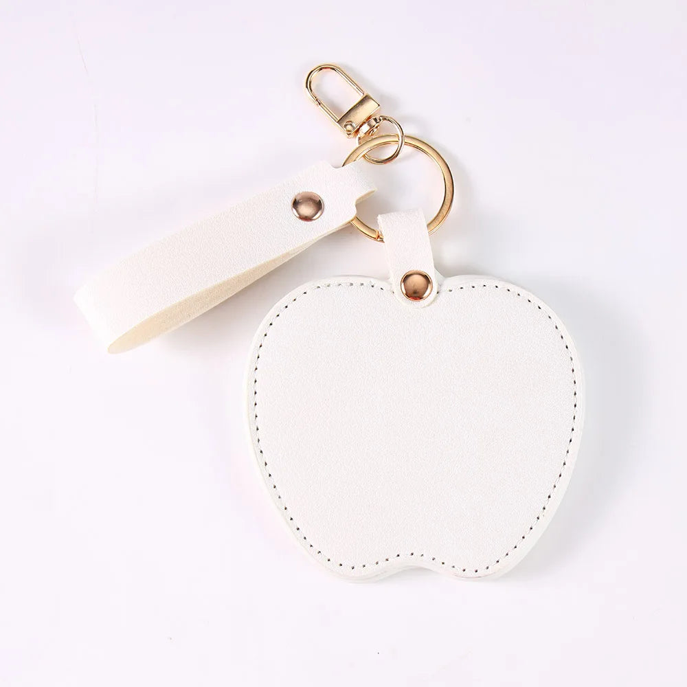 Zonyin Unique Christmas Gifts Red Apple-Shaped Pocket Mirror Foldable Pink Pu Leather Small Makeup Keychain Mirror for Women