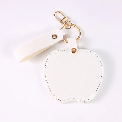 Zonyin Unique Christmas Gifts Red Apple-Shaped Pocket Mirror Foldable Pink Pu Leather Small Makeup Keychain Mirror for Women