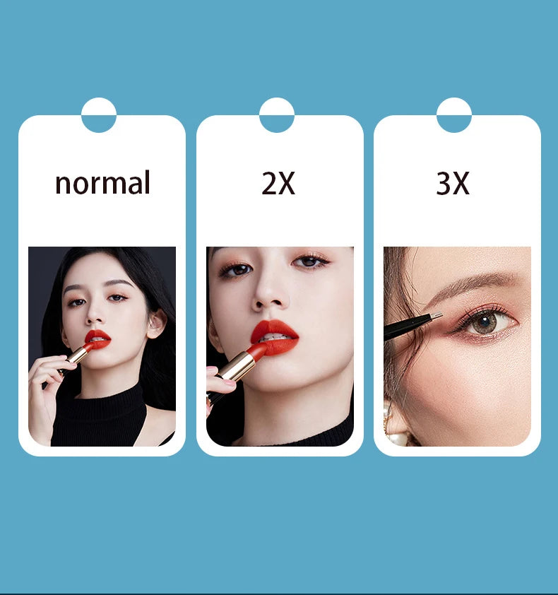 Zonyin Rechargeable Plastic Led Light Compact 3 Fold Desktop Cosmetic Mirror 3x Magnifying Portable Travel Makeup Mirror