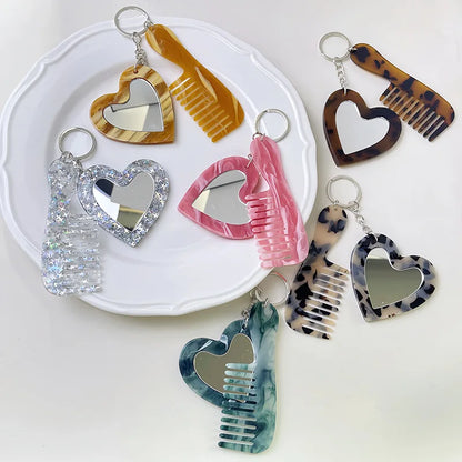 Zonyin Customized Personalized Glitter Sequin Car Keychain Bag Love Mini Acetate Makeup Mirror Heart DIY Car Hanging Accessories