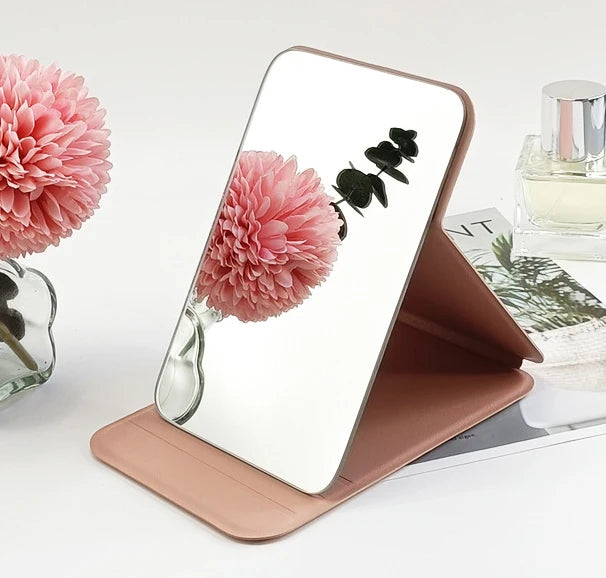 Zonyin High Quality Large Pu Leather Makeup Standing Mirror Big Portable Folding Desktop Cosmetic Mirror with Customized Logo