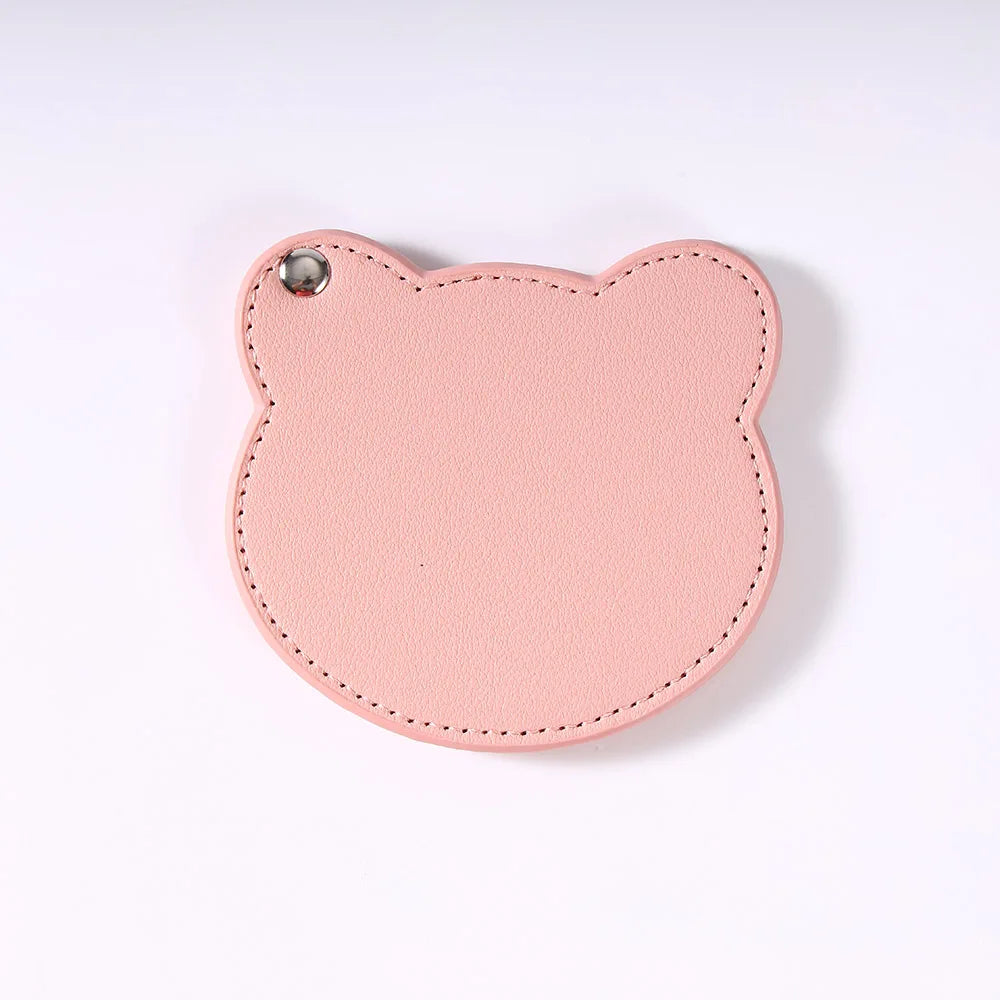 Zonyin Customized Personalized Logo Pu Leather Glass Mirror Lovely Black Bear Shaped Pocket Makeup Mirrors for Travel