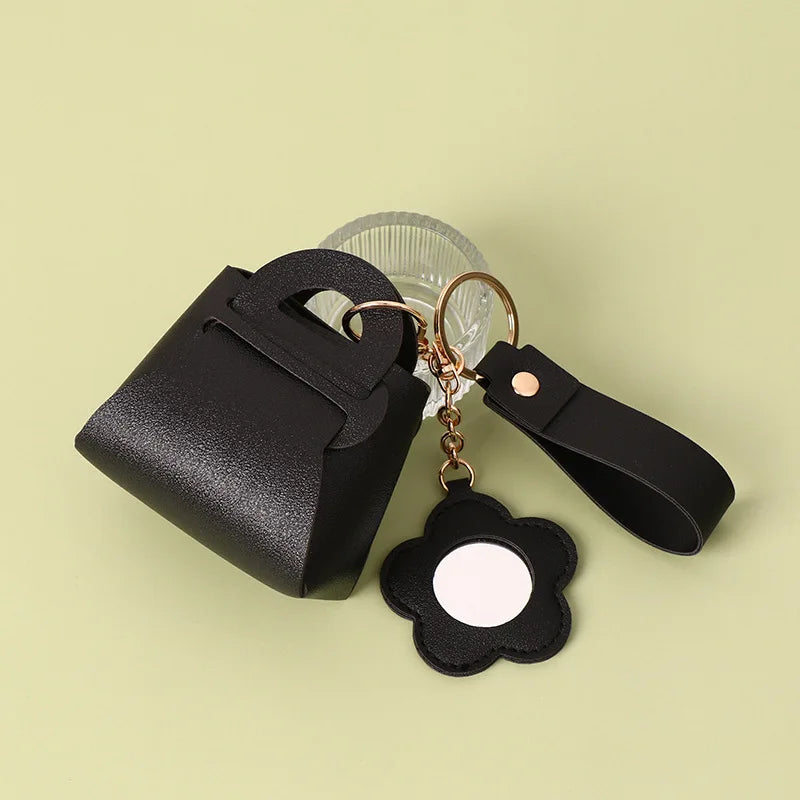 Zonyin Portable PU Leather Bag-Shaped Handheld Makeup Mirror with Keychain Mini Coin Purse Style Pocket Mirror