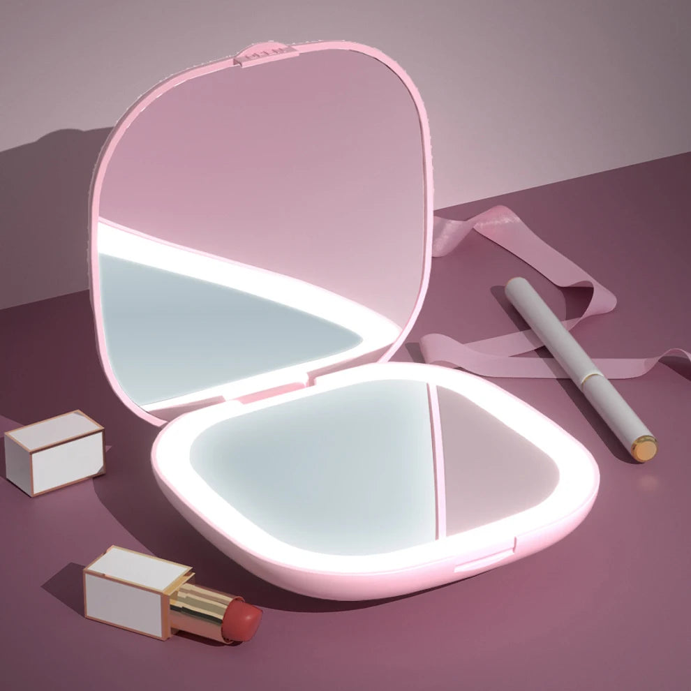 Zonyin Custom Square Dual-Sided LED Pocket Compact Mirror With 1X/5X Magnification Portable Travel Makeup Mirror with LED Lights