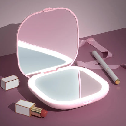 Zonyin Custom Square Dual-Sided LED Pocket Compact Mirror With 1X/5X Magnification Portable Travel Makeup Mirror with LED Lights