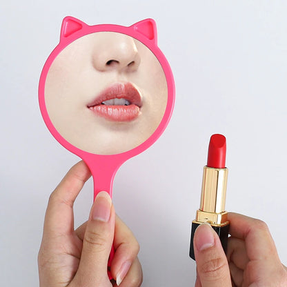 Zonyin Custom Logo Label Cat Shaped Handheld Makeup Mirror Portable Round Handle Cosmetic Mirror Personalized Features for Girls