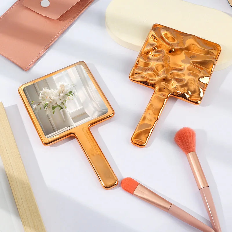 Zonyin Retro Hand Held Square Makeup Mirror Custom Logo Portable Fashion Lady Beauty Cosmetic Mirror Handheld Travel Mirror