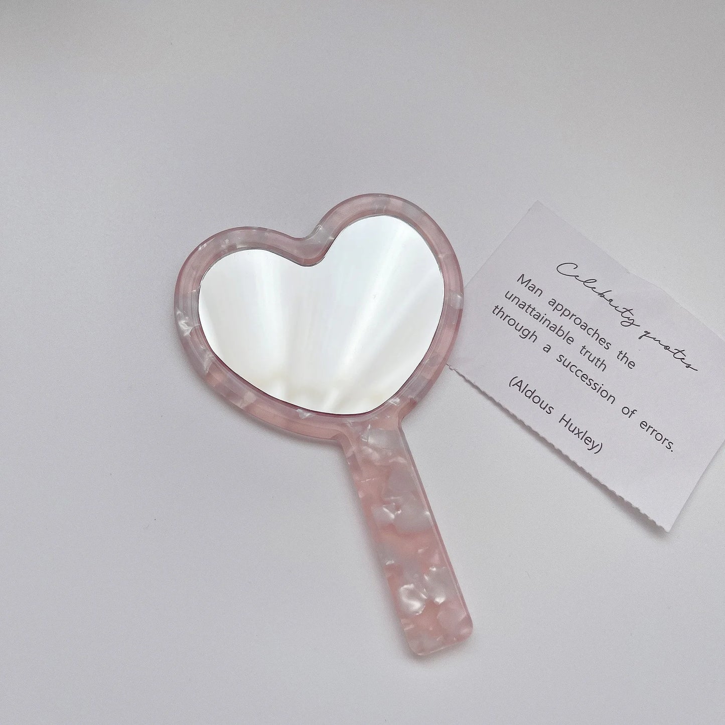 Zonyin Fashionable Heart-Shaped Cosmetic Mirror Cute Acetate Marble Finish Personalized Portable Makeup Mirror for Girls Travel