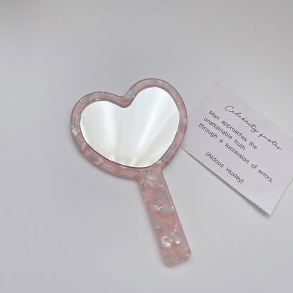 Zonyin Fashionable Heart-Shaped Cosmetic Mirror Cute Acetate Marble Finish Personalized Portable Makeup Mirror for Girls Travel