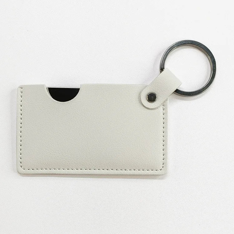 Zonyin Small White Rectangle Pu Leather Keychain Mirror Custom Private Logo Portable Travel Makeup Hand Pocket Mirror for Bag
