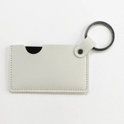 Zonyin Small White Rectangle Pu Leather Keychain Mirror Custom Private Logo Portable Travel Makeup Hand Pocket Mirror for Bag