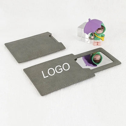 Zonyin High Quality Rectangle Pull-out Design Gray Pu Leather Makeup Mirror Low MOQ Embossed Logo Metal Mirror With Pu Case