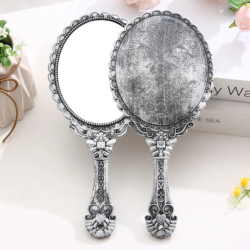 Zonyin High Quality Gold Oval Handheld Makeup Mirror Custom Logo Vanity Retro Hand Held Cosmetic Mirror for Women Girls Gift
