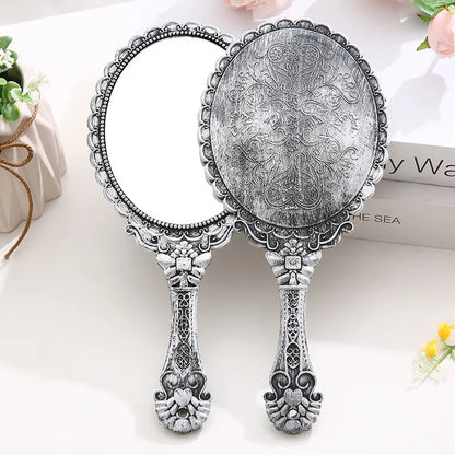 Zonyin High Quality Gold Oval Handheld Makeup Mirror Custom Logo Vanity Retro Hand Held Cosmetic Mirror for Women Girls Gift
