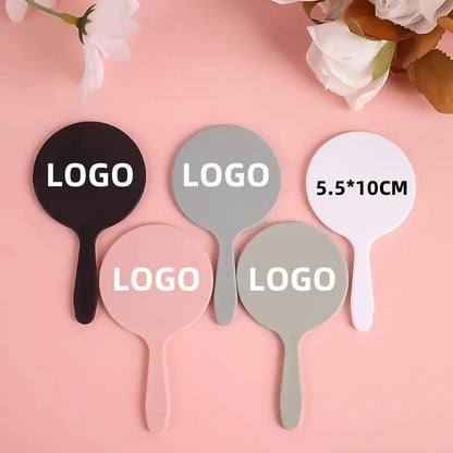 Zonyin Personalized Custom Logo Plastic Round Handle Makeup Mirror Portable Travel HandHeld Mirrors With Custom Size Color