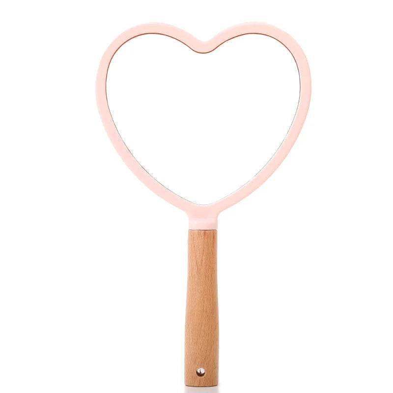 Zonyin Portable Personalized Plastic Round Square Heart Shape Handheld Wood Handle Makeup Mirror Pocket Hand Mirror for Beauty