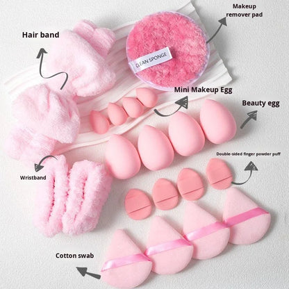 20pcs/set Wholesale Dual-Sided Soft Puffs Reusable Cosmetic Wrist Straps Facial Cleansing Set Washable Hair Bands Makeup Remover