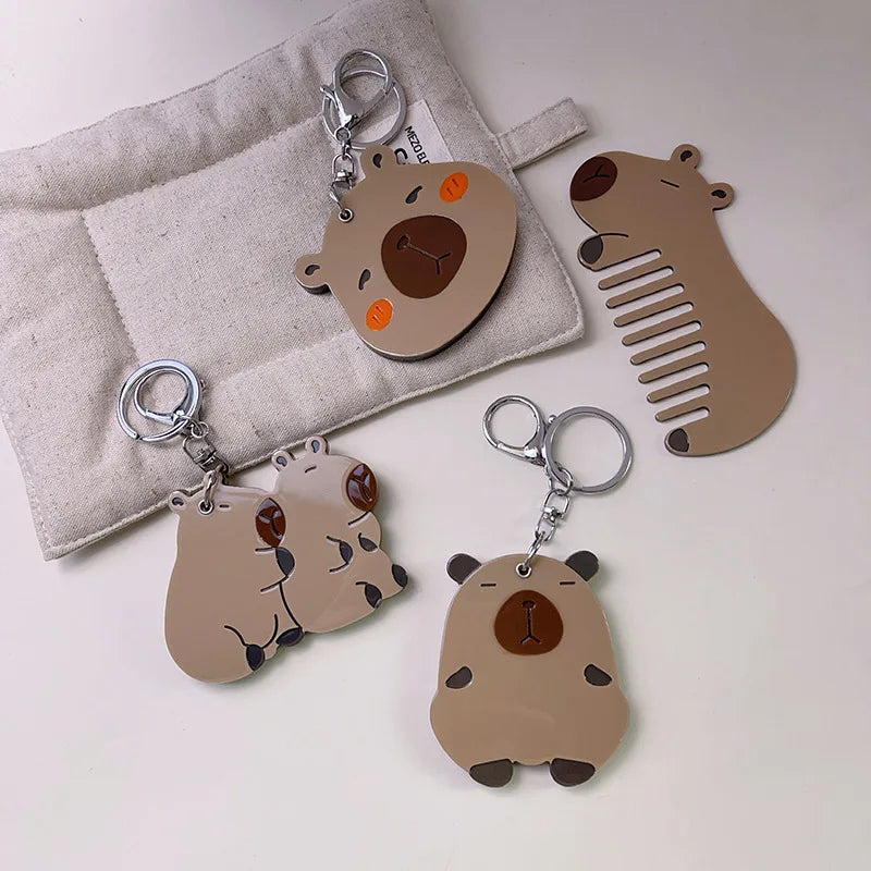 Zonyin Promotion Capybara Makeup Mirror and Comb Cute Acetate Portable Handheld Small Cosmetic Mirror With Car Keychain Pendant