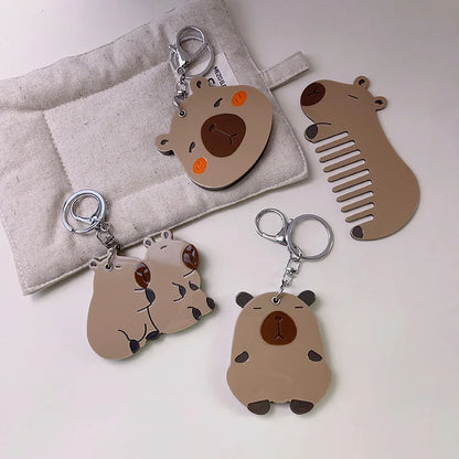 Zonyin Promotion Capybara Makeup Mirror and Comb Cute Acetate Portable Handheld Small Cosmetic Mirror With Car Keychain Pendant
