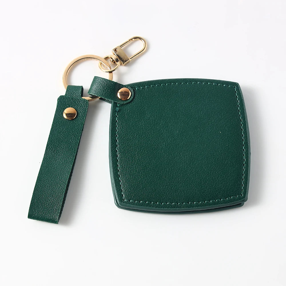 Zonyin New Custom Logo Rotatable Square Makeup Mirror Pu Leather Pocket Mirror Compact Cosmetic Travel Mirror With Keychain