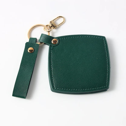 Zonyin New Custom Logo Rotatable Square Makeup Mirror Pu Leather Pocket Mirror Compact Cosmetic Travel Mirror With Keychain