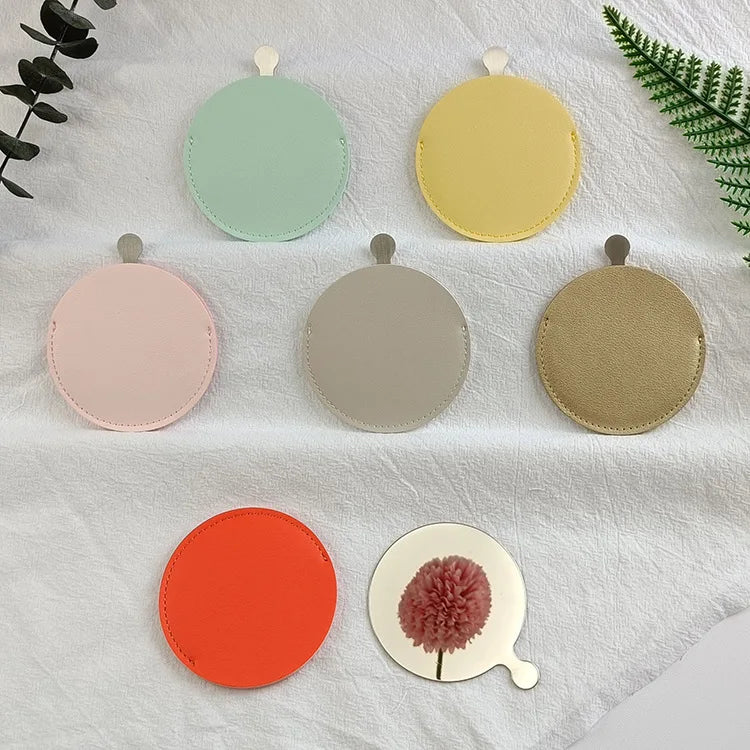 Zonyin Wholesale Cheap Gold Round Pull-out Makeup Pocket Mirror Private Label Pu Leather Metal Mirror for Travel