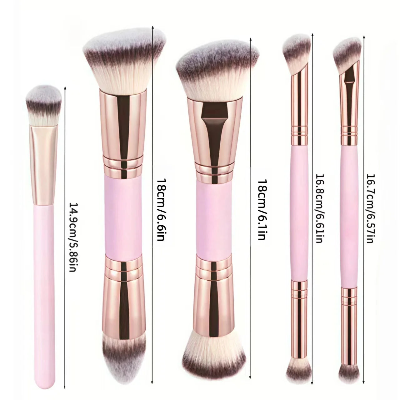 Zonyin Double Ended Synthetic Hair Wood Handle Custom logo Foundation Blush Brush Private Label Foundation Cosmetic Makeup Brush