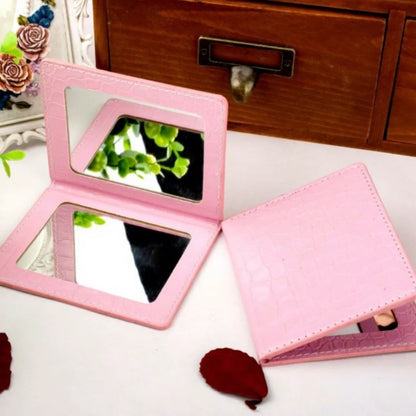 Zonyin Wholesale square PU Leather Makeup Mirror Portable Crocodile Skin Compact Pocket Mirror Cosmetic Travel Mirror for Girl
