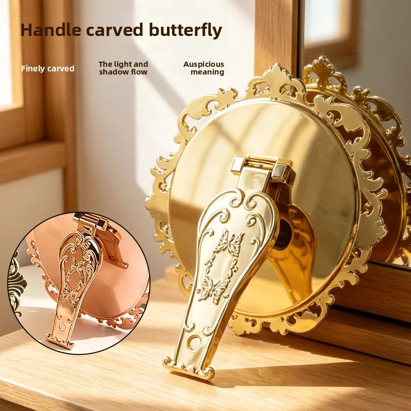 Zonyin European Vintage Carved Handheld Makeup Mirror High-Definition Glass Portable Vanity Mirror, Electroplated Hand Mirror