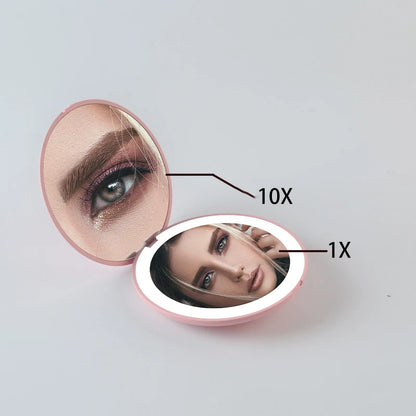 Zonyin Travel Small Portable Makeup Mirror with LED Mini Compact HandHeld Makeup Mirror 1X/10X Magnification Mirror