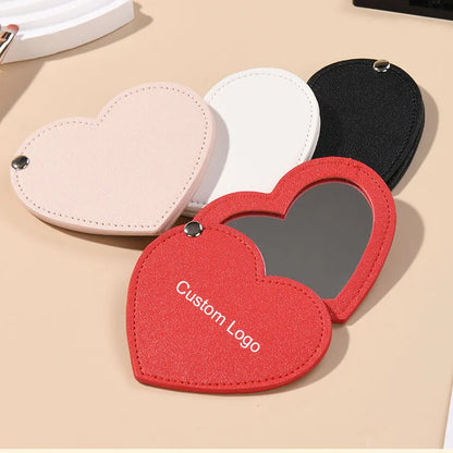 Zonyin Cute Red Heart Pu Leather HD Glass Pocket Makeup Mirror Custom Logo Portable Travel Mini Cosmetic Mirrors for Women Girls