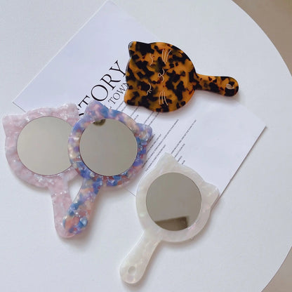 Zonyin Custom Logo Portable Cat-Shape Handheld Makeup Mirror Acetate Handle Small Cute Cosmetics Mirror for Women's Travel Use